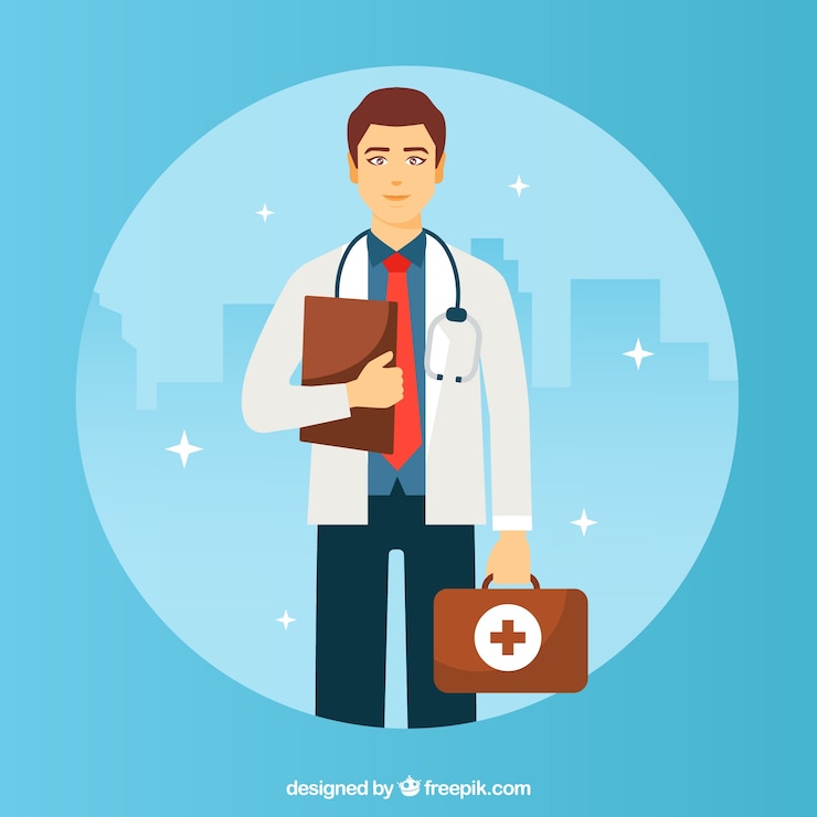 Vector Gratis dokter memegang clipboard dan tas