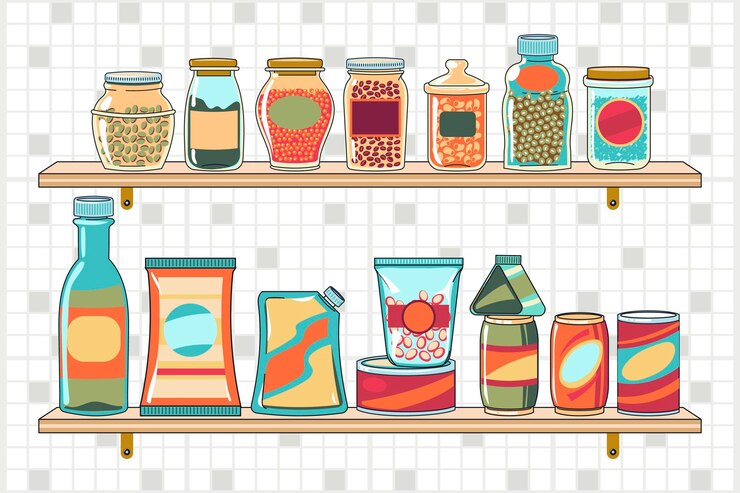 Vector Gratis drawn pantry with different foods
