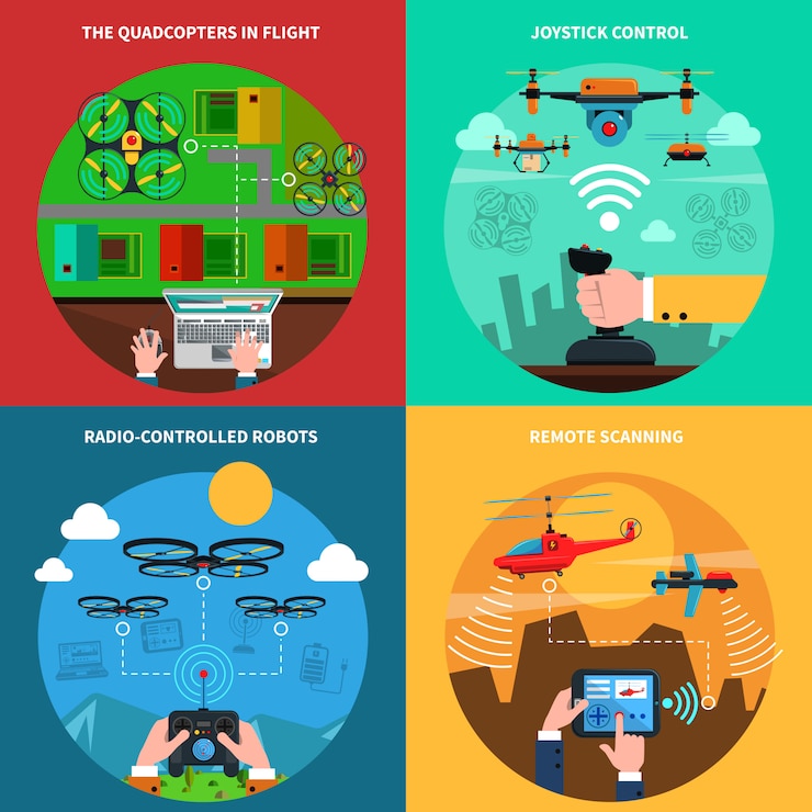 Vector Gratis drones concept 4 flat icons square 