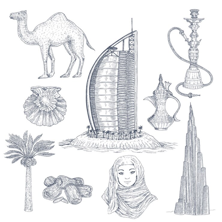 Vector Gratis dubai drawn elements set