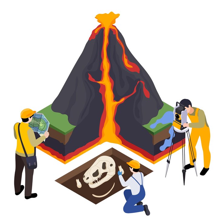 Vector Gratis earth sciences geology petrology seismology volcanology isometric composition with isolated view of scientists exploring volcanic eruption vector illustration