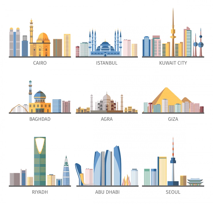 Vector Gratis eastern cityscapes landmarks flat icons collection