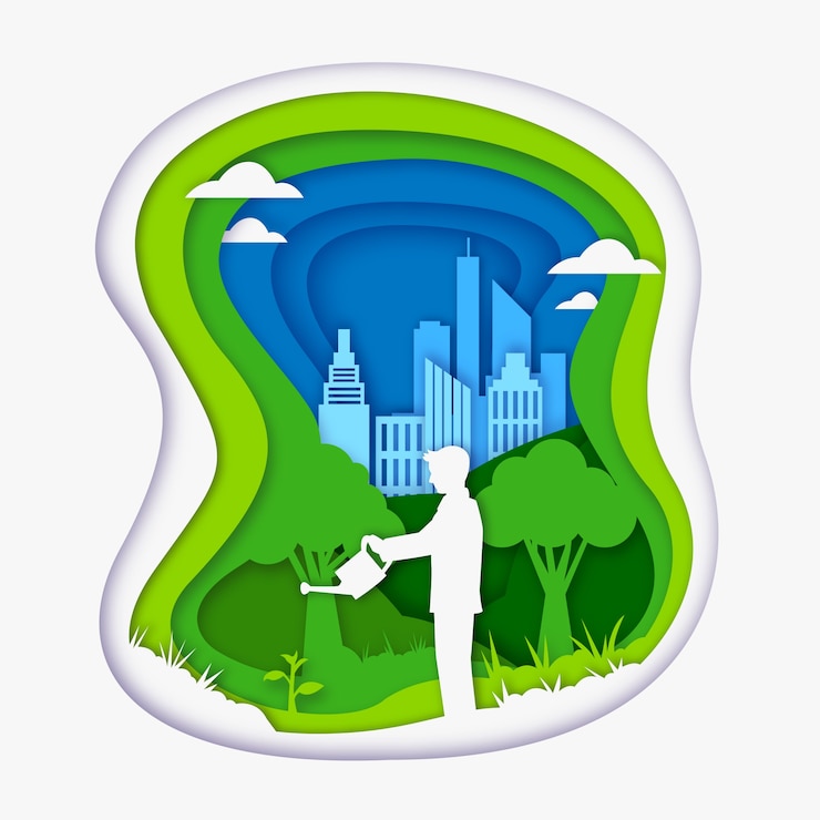 Vector Gratis ecology concept in paper style with man watering plants