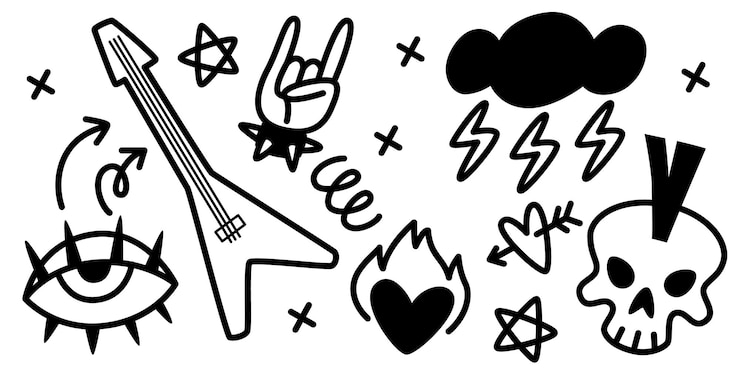 Vector Gratis edgy punk rock doodle set