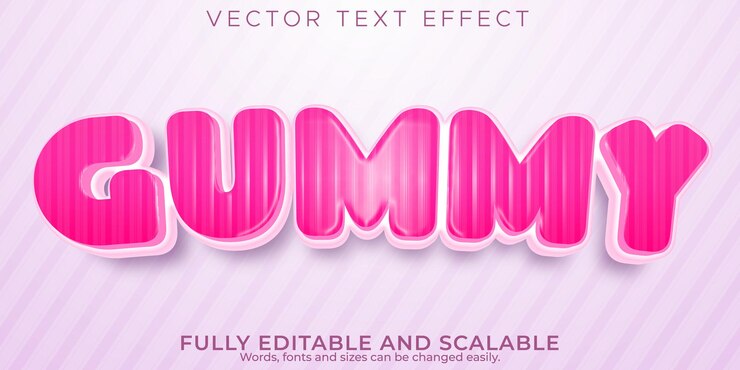Vector Gratis editable text effect gummy, 3d pink and gum font style