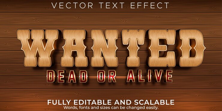 Vector Gratis editable text effect, western wanted text style