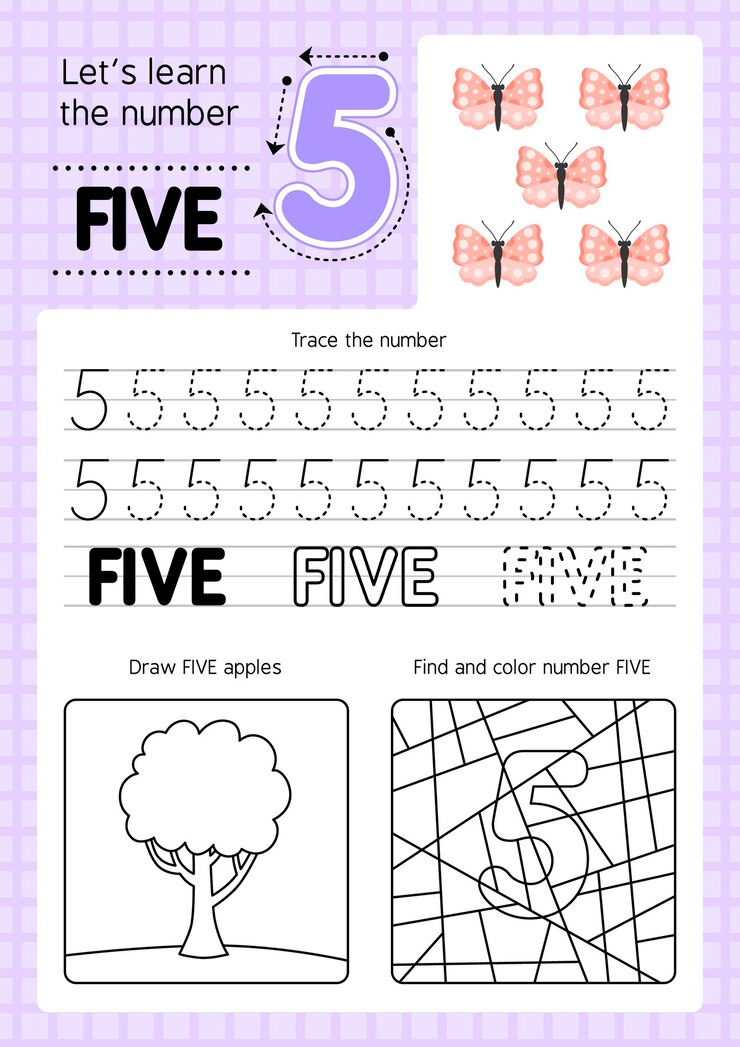 Vector Gratis educational number five worksheet