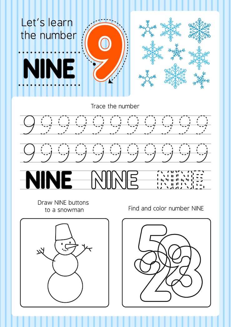 Vector Gratis educational number nine worksheet