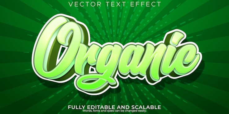 Vector Gratis efek teks alami organik gaya teks hijau dan alam yang bisa diedit