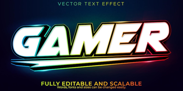 Vector Gratis efek teks bisa diedit gamer, 3d esport dan gaya jenis huruf stream