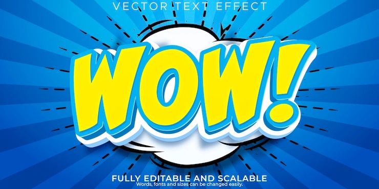 Vector Gratis efek teks buku komik gaya teks kartun dan pop art yang bisa diedit