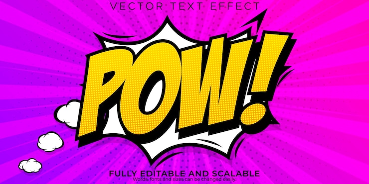 Vector Gratis efek teks buku komik gaya teks kartun dan pop art yang bisa diedit