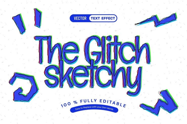 Vector Gratis efek teks editable glitch digambar tangan