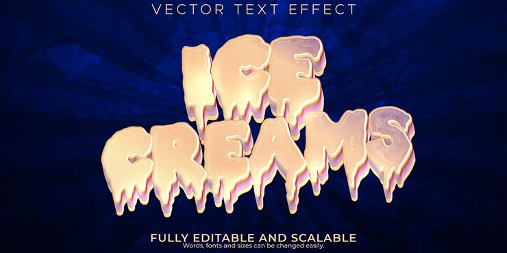 Vector Gratis efek teks es krim gaya teks permen dan waffle yang dapat diedit