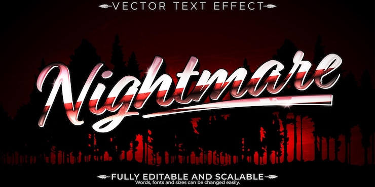 Vector Gratis efek teks film horor, gaya teks seram dan vintage yang bisa diedit