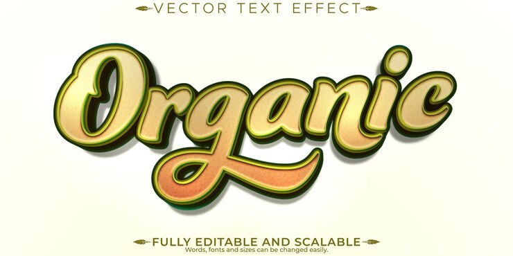 Vector Gratis efek teks hijau organik gaya teks buah dan alami bisa diedit