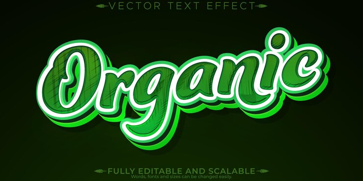 Vector Gratis efek teks hijau organik gaya teks buah dan alami bisa diedit