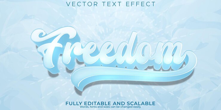Vector Gratis efek teks kebebasan gaya teks biru dan poster yang dapat diedit