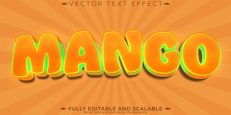 Vector Gratis efek teks mangga gaya teks buah dan makanan bisa diedit
