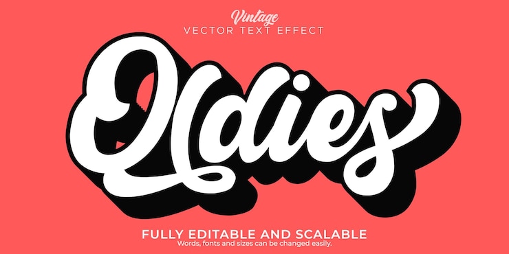 Vector Gratis efek teks retro, vintage, gaya teks tahun 70-an dan 80-an yang bisa diedit