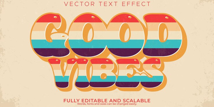 Vector Gratis efek teks stiker retro gaya teks 70-an dan 80-an yang bisa dieditx9