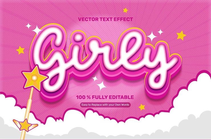 Vector Gratis efek teks vektor feminin merah muda