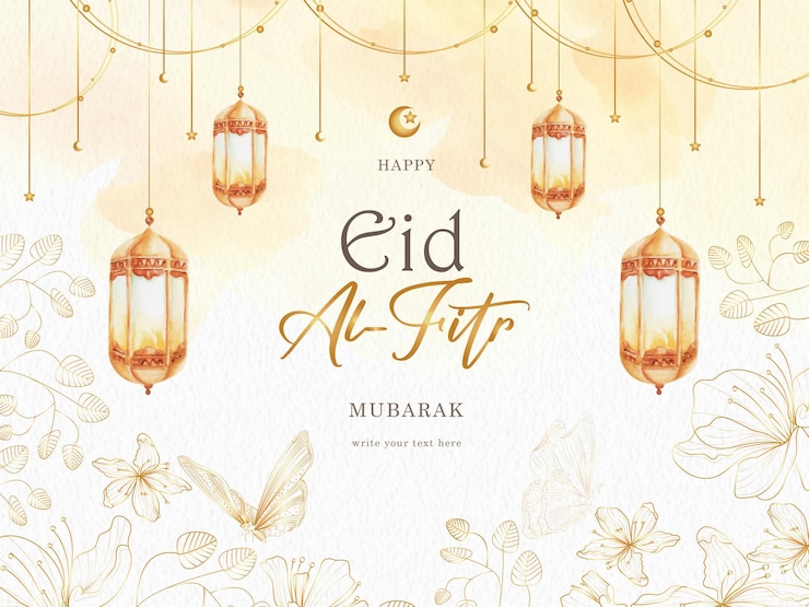 Vector Gratis eid al fitr greeting card with gold florals background