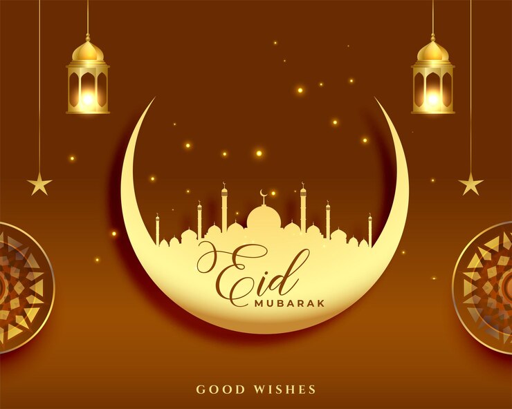 Vector Gratis eid mubarak beautiful background with moon and mosque