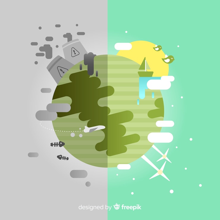 Vector Gratis ekosistem datar dan konsep polusi