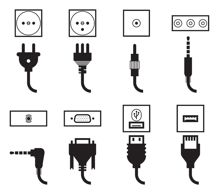 Vector Gratis electric outlet and plug icons set.