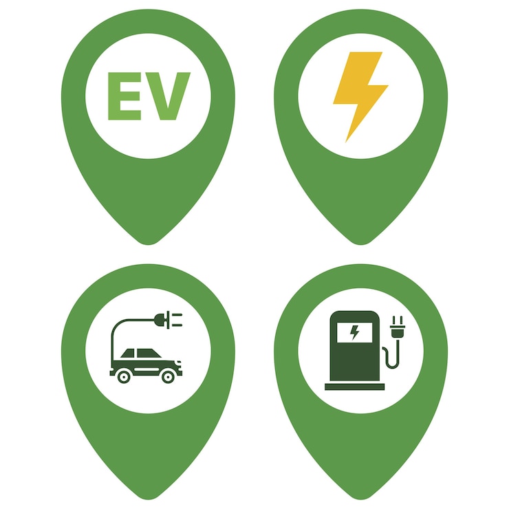 Vector Gratis electric vehicle charger location pins