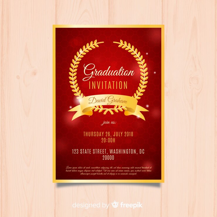 Vector Gratis elegant graduation invitation with realistic design