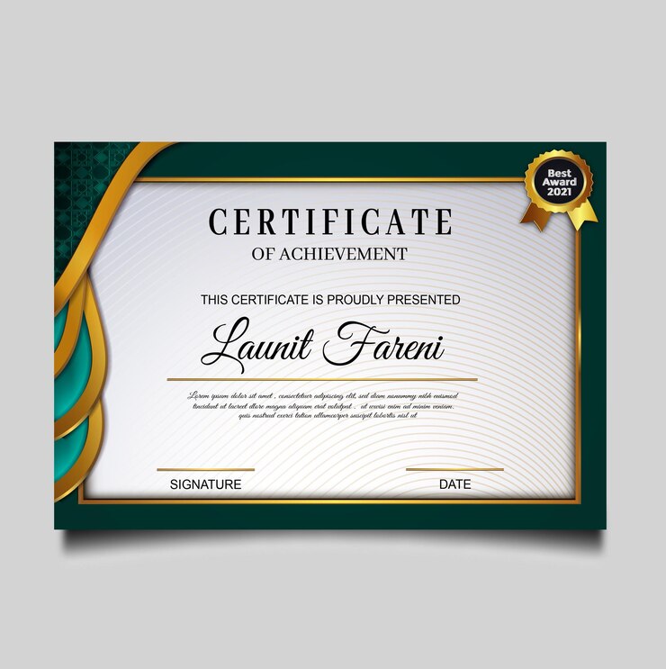 Vector Gratis elegant green certificate of achievement template