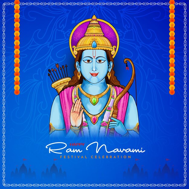 elegant happy ram navami indian hindu festival card with lord rama