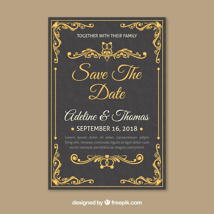 Vector Gratis elegant wedding card template with vintage style