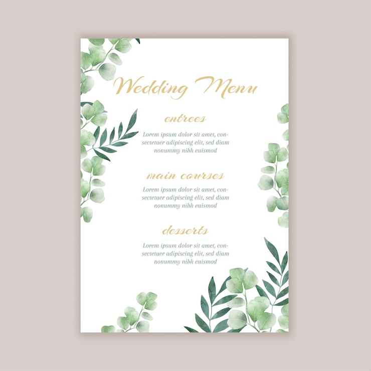 Vector Gratis elegant wedding menu with hand painted floral design