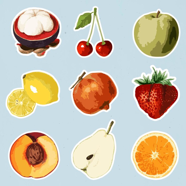 Vector Gratis elemen desain koleksi stiker buah tropis yang di vektor