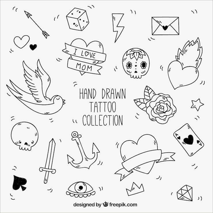 Vector Gratis elemen hitam putih untuk tato vintage