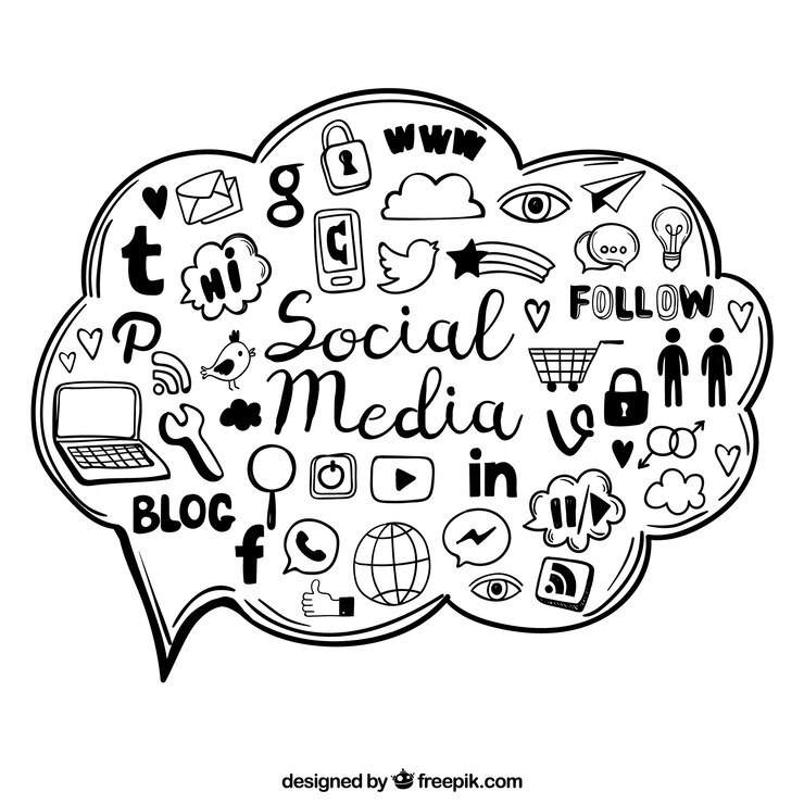 Vector Gratis elemen media sosial digambar tangan dalam bentuk awan
