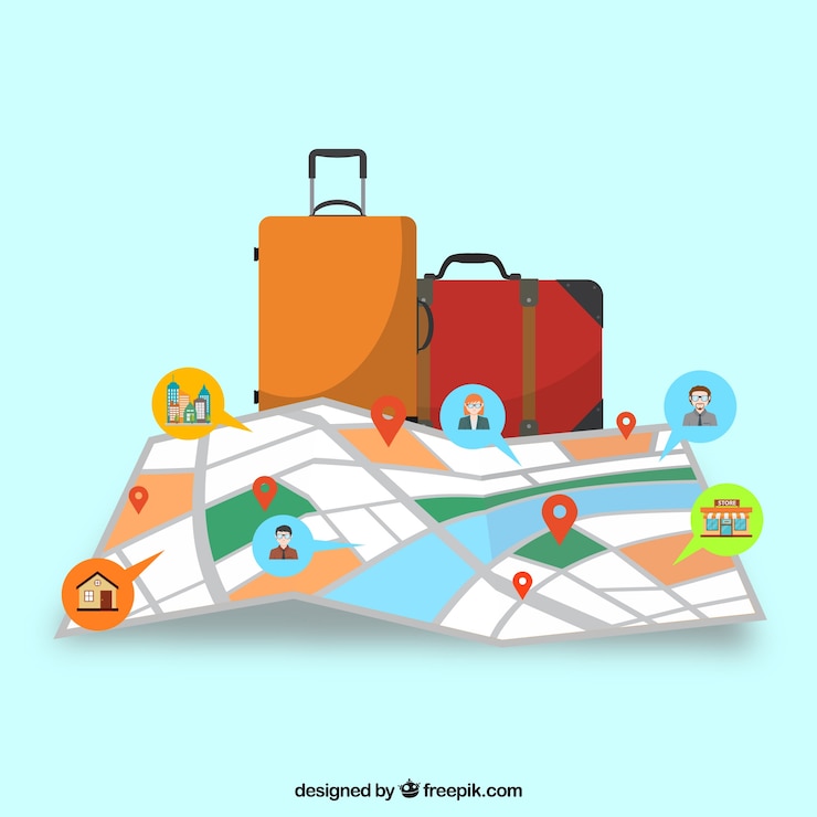 Vector Gratis elemen peta dan perjalanan dengan desain datar