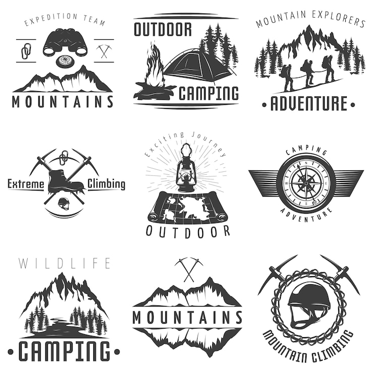Vector Gratis emblem gunung hitam putih