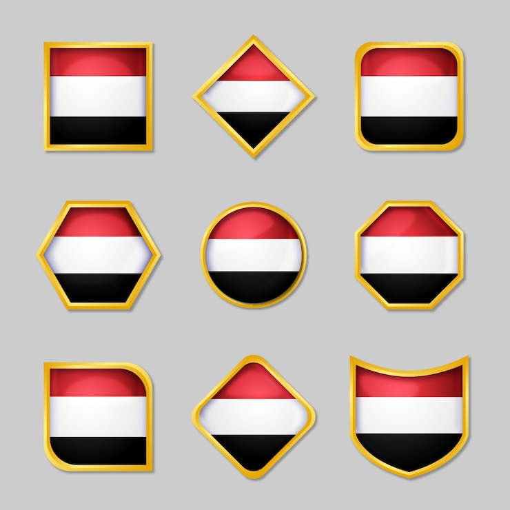 Vector Gratis emblem nasional yaman desain datar digambar tangan