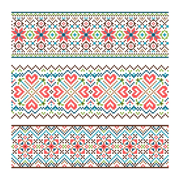 Vector Gratis embroidered handmade stitch ukraine ethnic pattern.