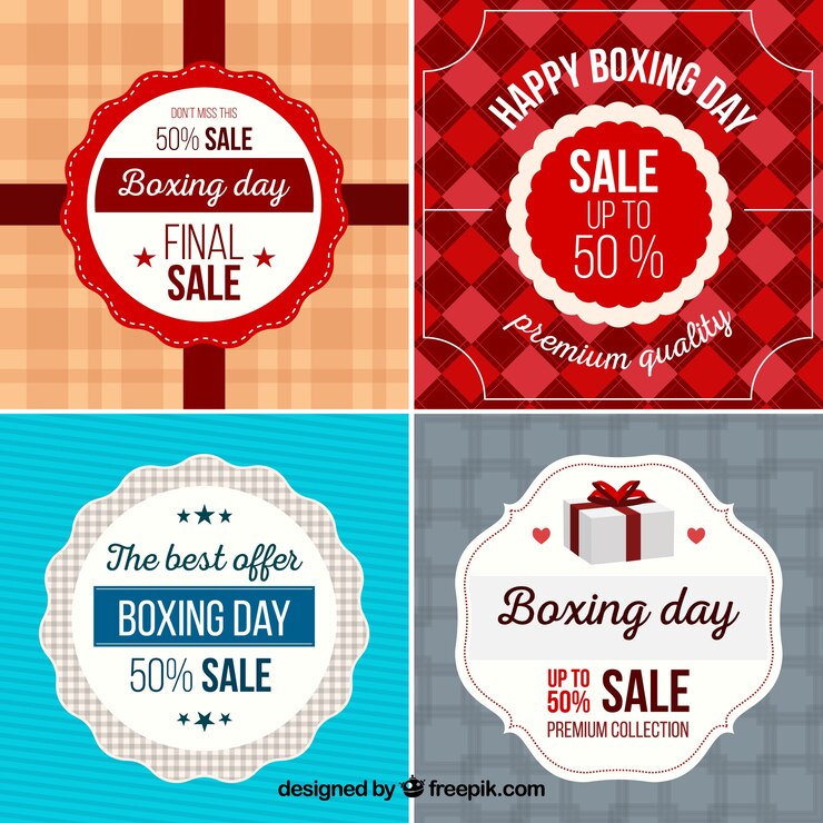 Vector Gratis empat stiker untuk obral hari boxing
