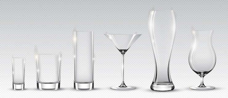 Vector Gratis empty alcohol glasses collection for different drinks and cocktails