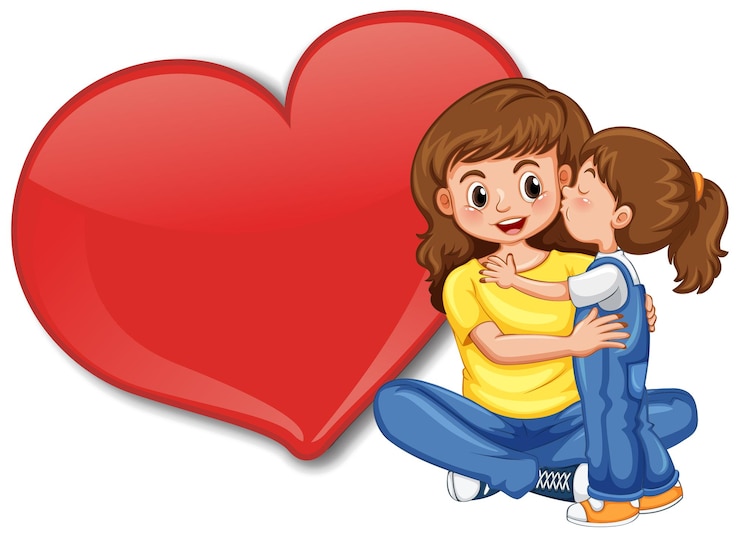 Vector Gratis empty big heart banner with mom hugging her child