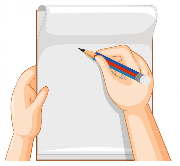 Vector Gratis empty notebook and hand with pencil on white background