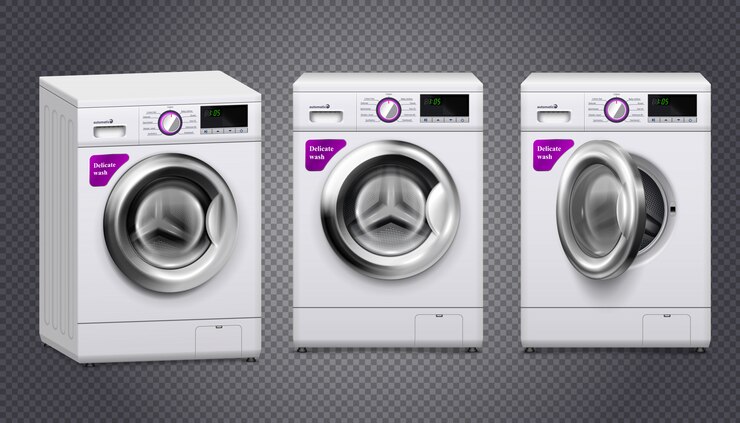 Vector Gratis empty washing machines in white and silver color set isolated on transparent