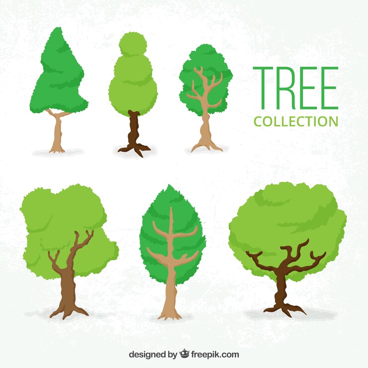 Vector Gratis enam pohon berdaun
