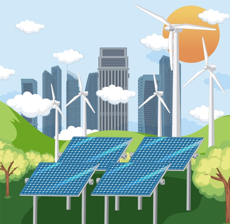 Vector Gratis energi hijau dihasilkan dari konsep vektor sumber daya alam